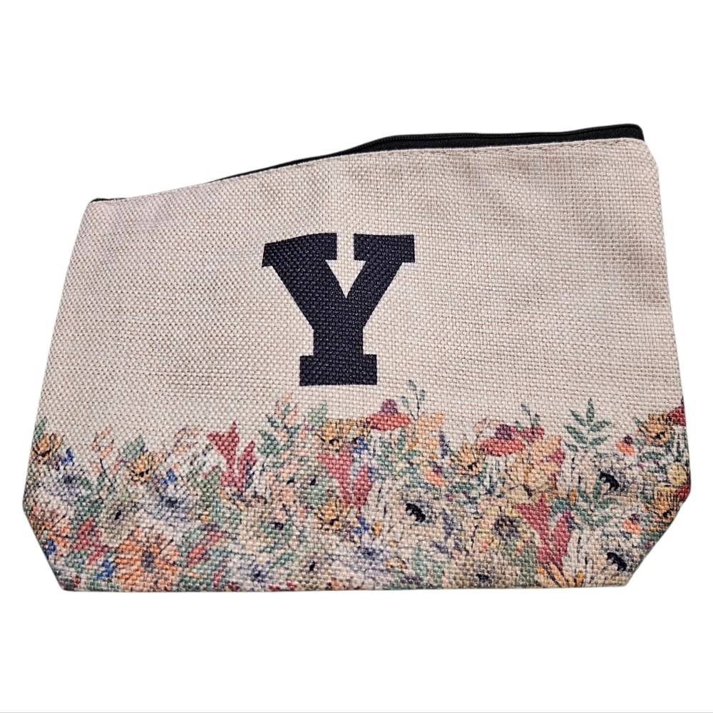 Floral Canvas Zip Pouch with Black “Y” Monogram